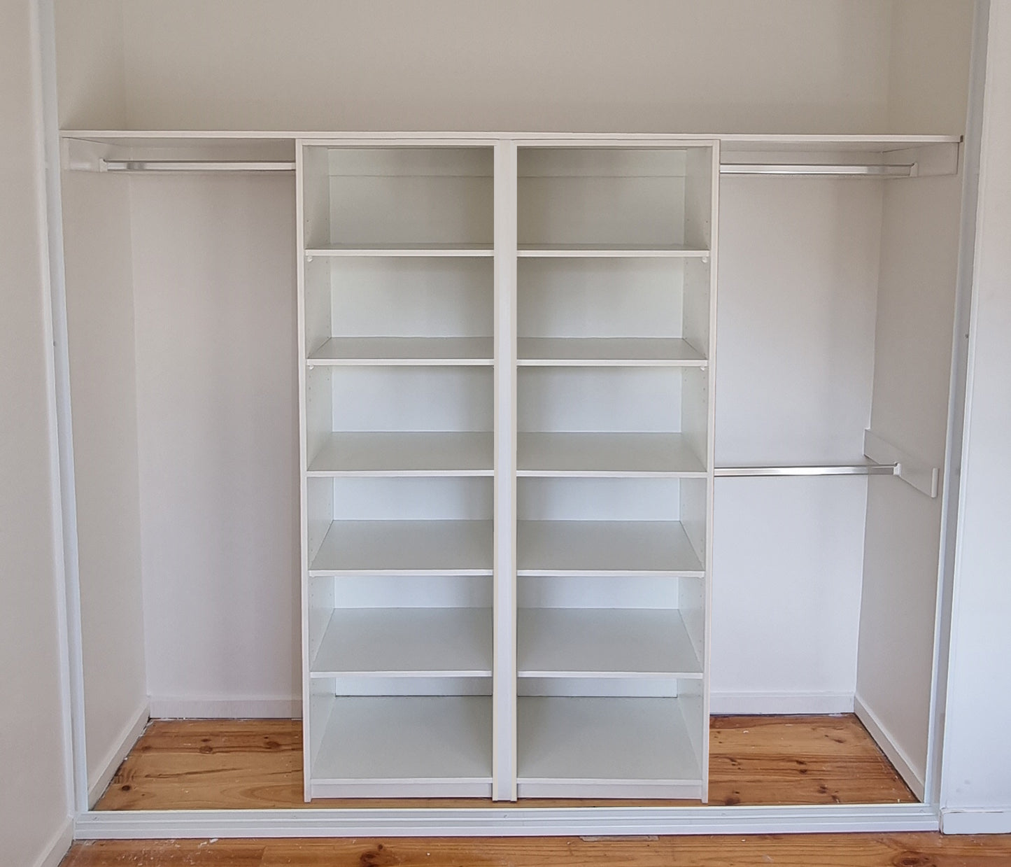 White Melamine Cabinetry Design E - DIY Kit - Double Shelf Tower