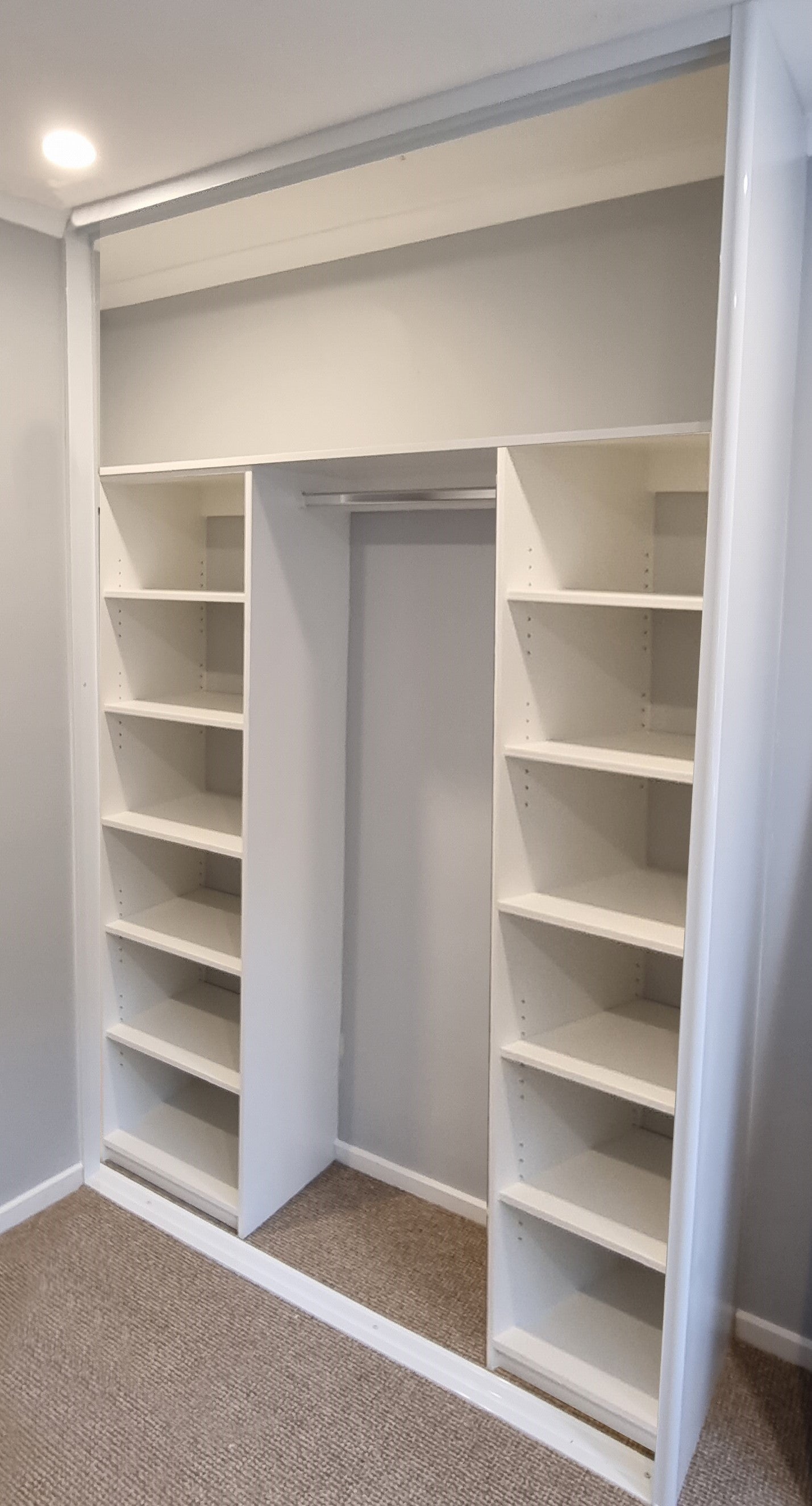 White Melamine Cabinetry Design F - DIY Kit - Double Shelf Tower