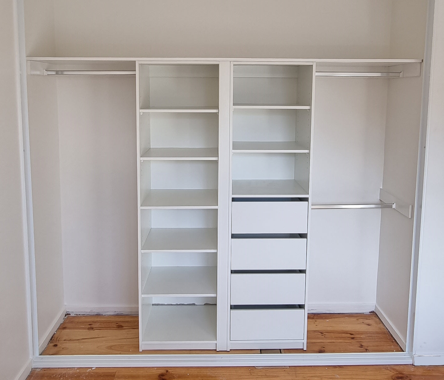 White Melamine Cabinetry Design G - DIY Kit - Shelf Tower / Drawer Tower Combo